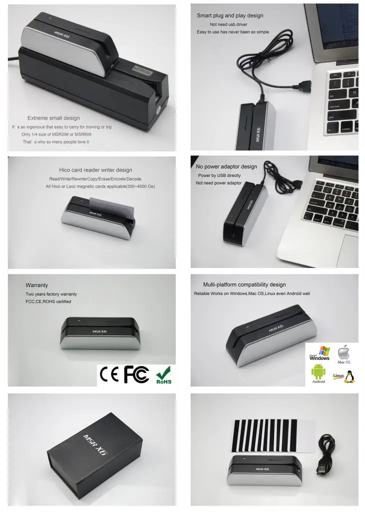MSR X6 USB Кардридер писатель msr x6bt совместим с msr206 msr605 msrx6 MSRX6BT bluetooth