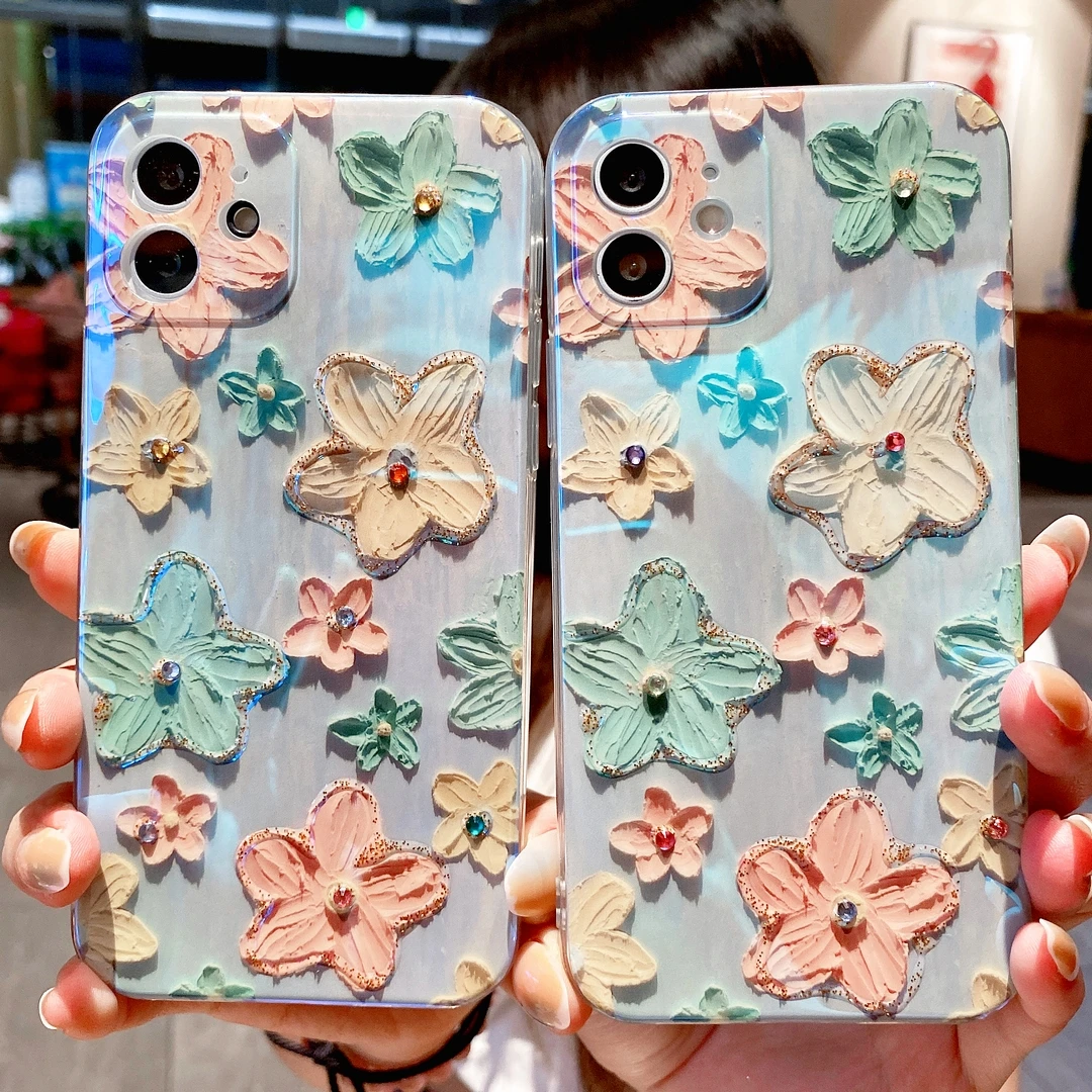 

Colorful Flower Blu ray background for iphone 14 14Promax 13 13Promax XS XR 11 11Promax 12 12Promax Anti falling soft tpu shell