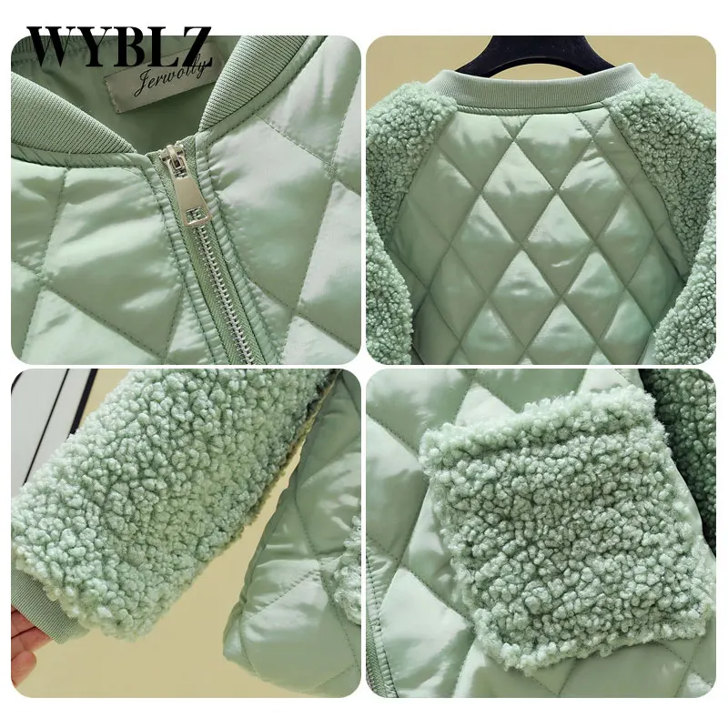 Winter Women Lamb Wool Short jacket 2021 New Korean Loose Lambswool Splice Parkas coat Female Cotton-padded Jackets Outwear