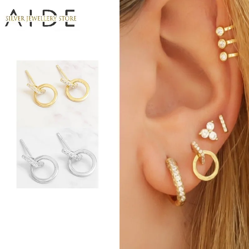 

AIDE Exquisite Geometric Stud Earrings for Women Simple Cute Small Triangle Round Pierced Earings Silver 925 Jewelry kolczyki