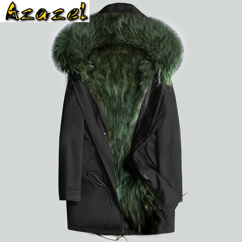 

Пальто из натурального меха Azazel, мужская зимняя куртка, пальто из натурального меха енота, Длинные теплые куртки с капюшоном, женские парки LSY080391 KJ811