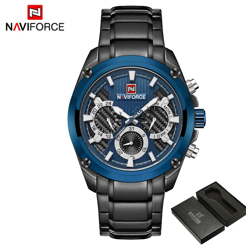 NAVIFORCE мужские наручные часы модные спортивные мужские часы лучший бренд класса люкс военные армейские деловые кварцевые мужские часы из нержавеющей стали 9113 - Цвет: NA911303 with box