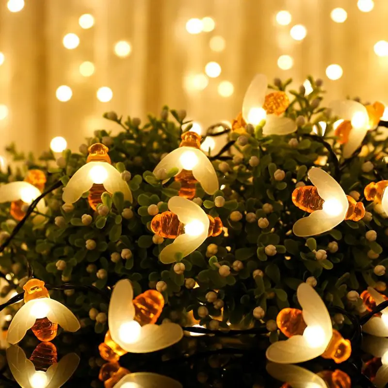 

Waterproof Outdoor Home Landscape Wedding Garden Decorative Light LED Bee Solar String Light Festival Party Fairy String Lights