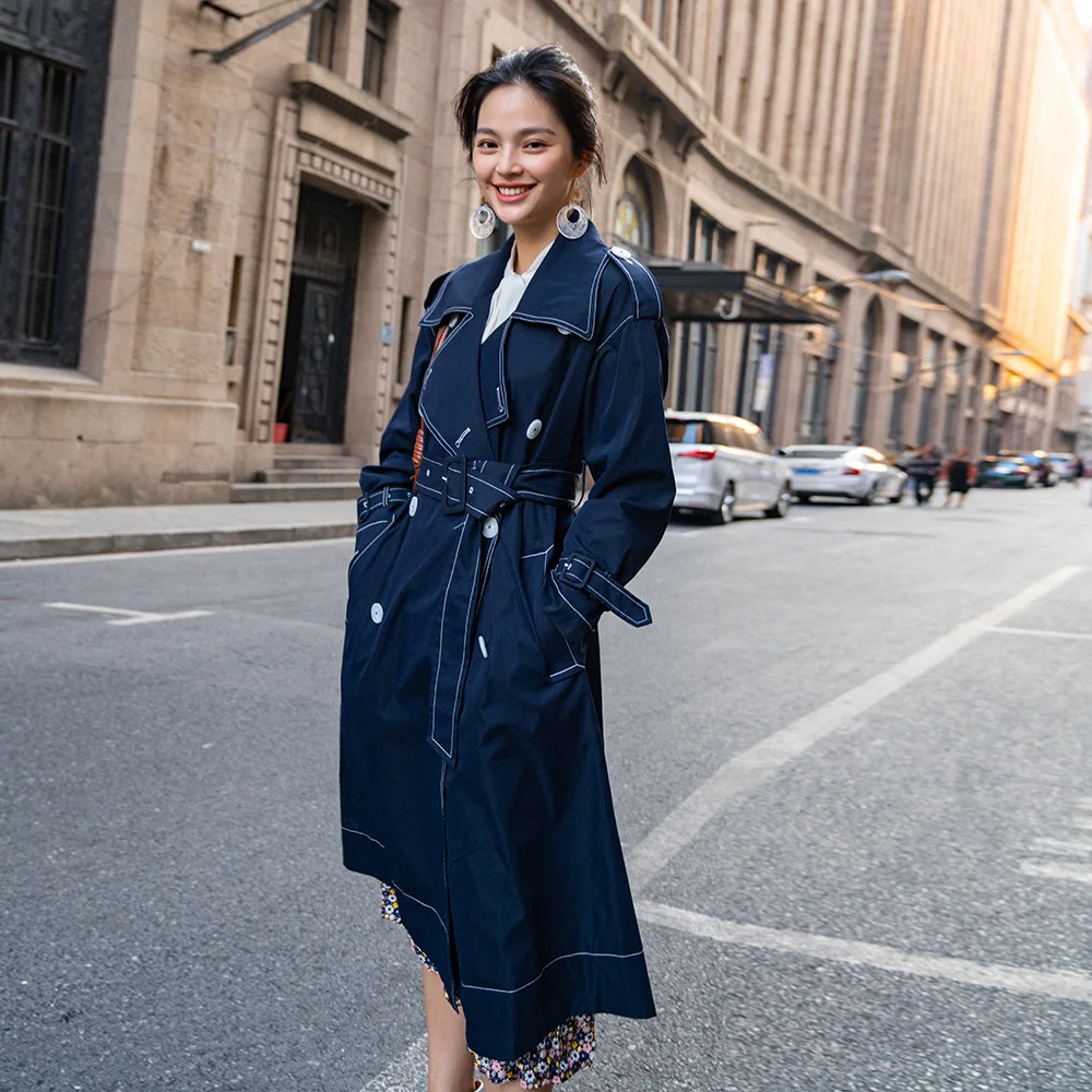 

Early Autumn New Su Ming Yu Celebrity Style Loose-Fit Mid-length Elegant Casual Contrast Color Trench Coat Women
