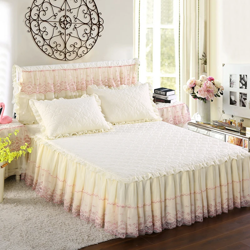 

1pcs Bedspreads for Double Bed European Style Purple Lace with Embroidery Bed Skirt 2 Seater Non-slip Bed Spread King Queen Size