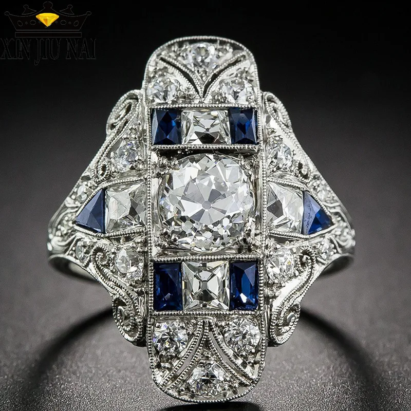 Античное серебряное Винтажное кольцо необычное Ретро Синий Красный CZ ювелирное