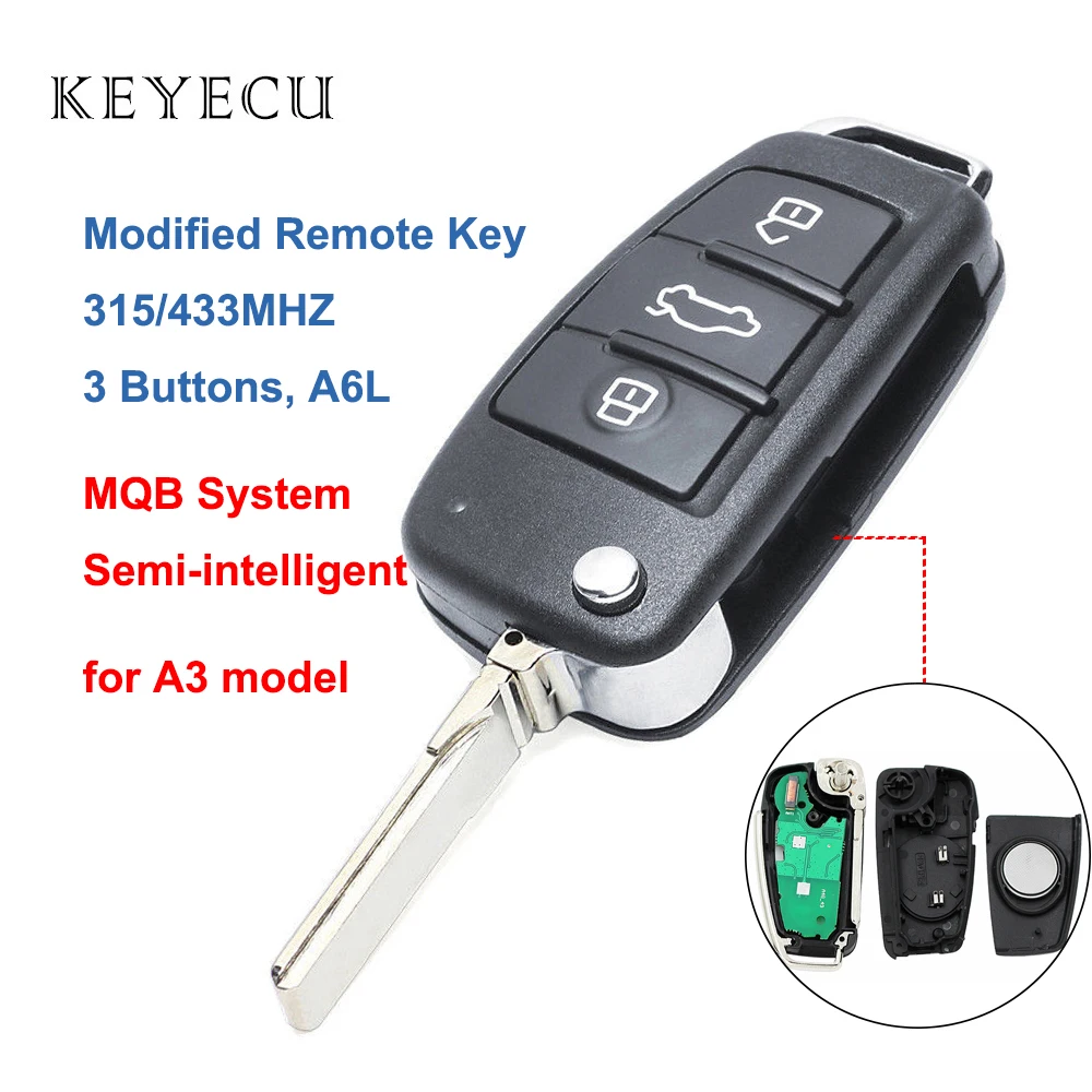 Keyecu 315 / 434 МГц 3 кнопки MQB Системы полу интеллигентая (ый) замена модифицированный