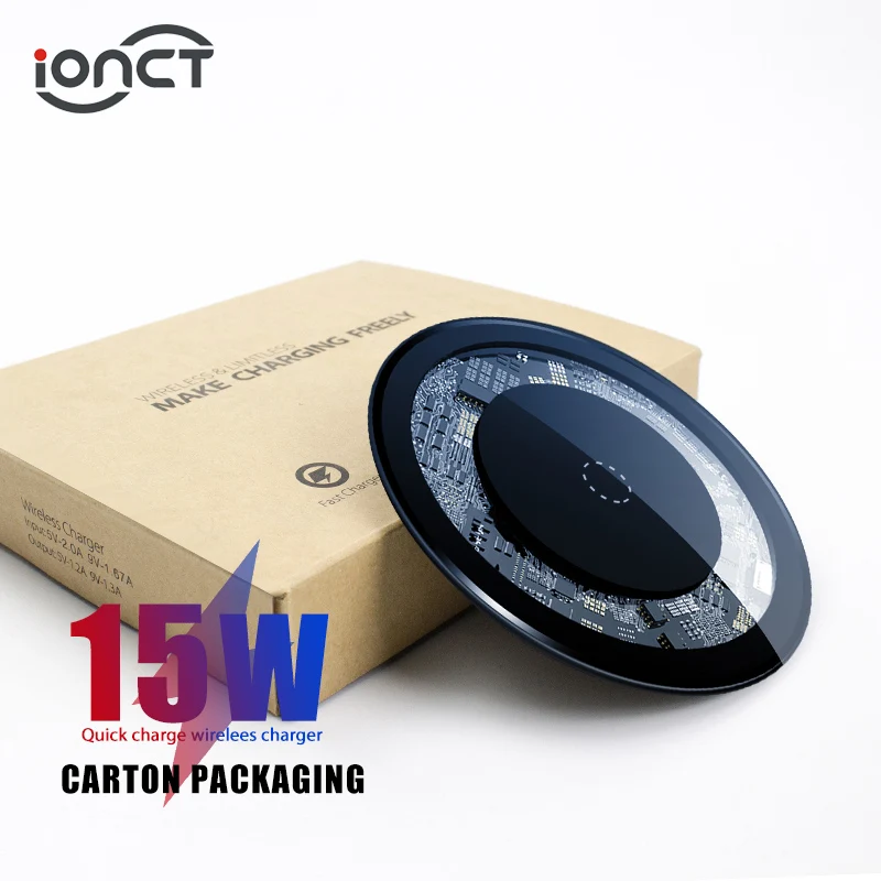 

iONCT 15W Fast Qi Wireless Charger for iPhone X/XS Max 8 Visible USB Charging pad for Samsung S8 S9 Note 9 Phone wirless charger