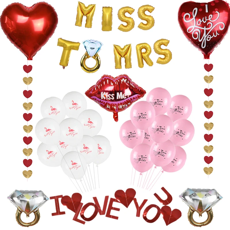 

Diamond Ring Foil Balloon Love Heart Kiss Balloons For Wedding Valentine Party Deco Supplies Mr Mrs Banner Wedding Room Ornament