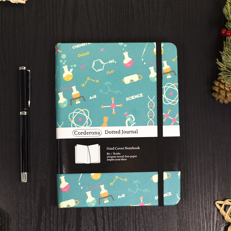 

B6 Dotted Bullet Travel Journal Chemistry Doodle Hardcover Notebook Elastic Band Thick Paper Diary Planner