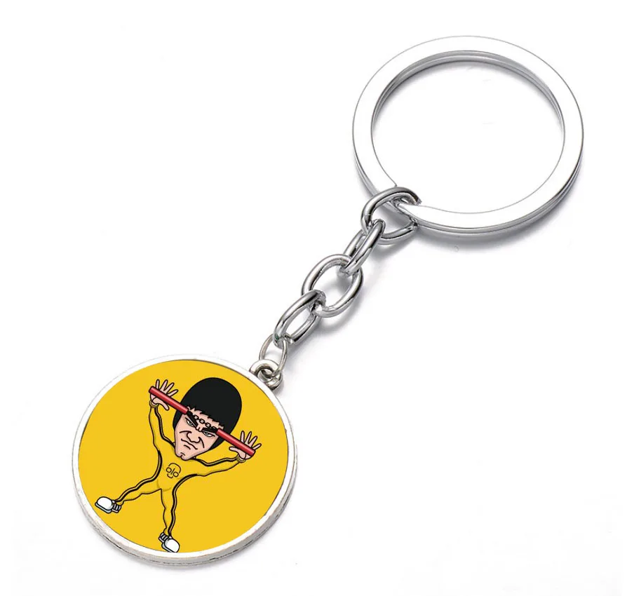

Chinese Kungfu Star Cartoon Keychain Glass Dome Key Chain Bag Charm Pendant Bronze black Keyring Holder Kids boys girl Gift