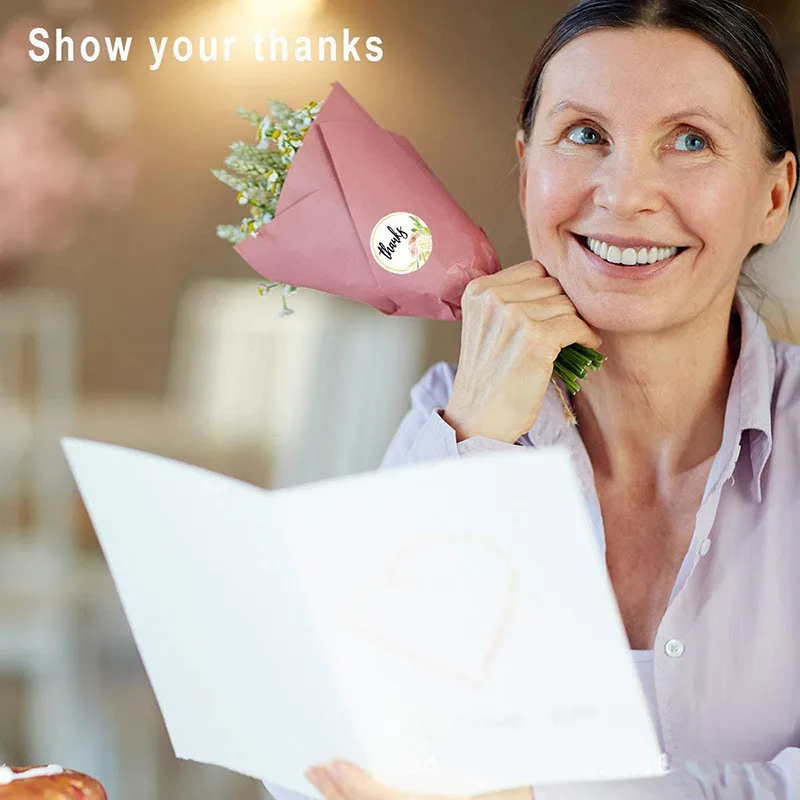 Новинка 8 потрясающих дизайнов круглые цветы спасибо наклейка s 1 дюйм