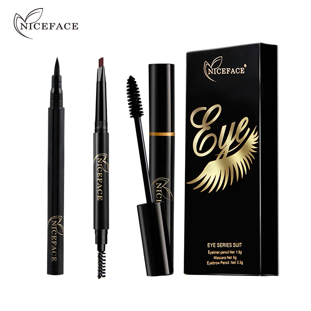3 шт./лот Niceface набор для макияжа глаз завивка Дымчатая 3d тушь ресниц водоСТОЙКАЯ