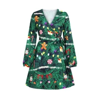 hot selling new plaid digital printing womens long sleeve casual dress fashion autumn cardigan skirt christmas dress
