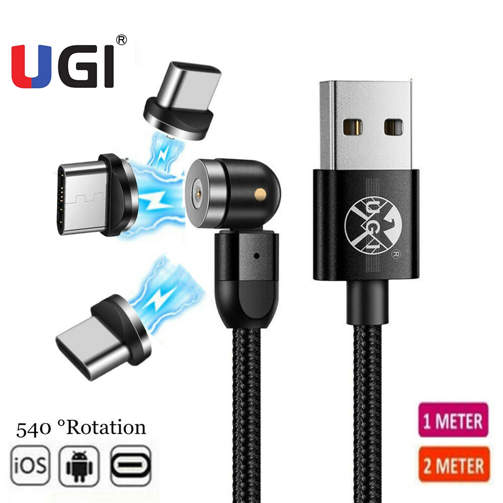 Магнитный кабель UGI 1 м/2 м/3 м 2 4 А быстрая зарядка горячая вращение на 540 ° Micro USB Тип