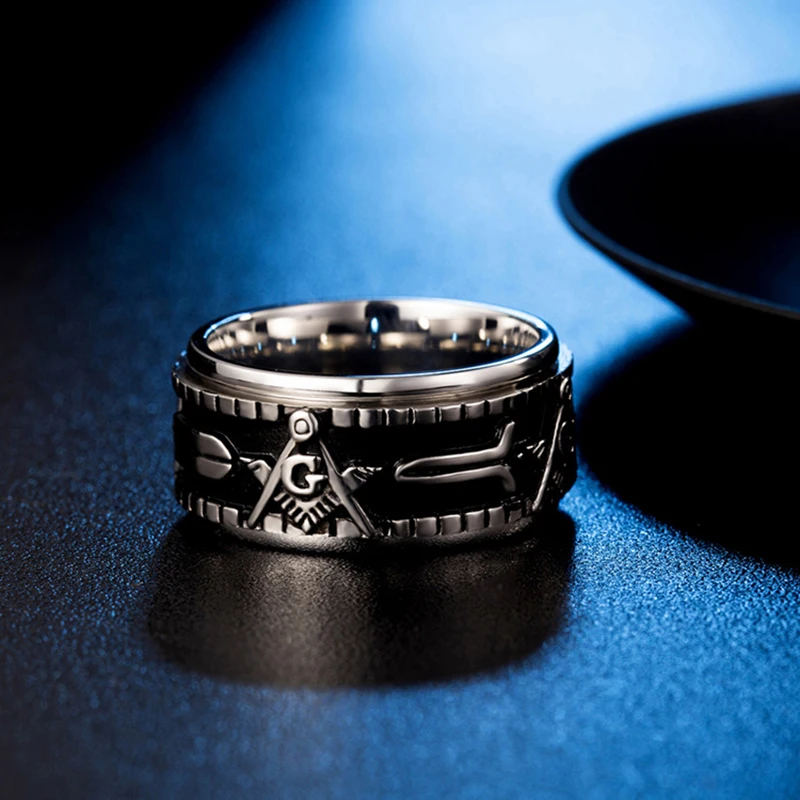 New Masonic Ring for Men Quality Silver Gold Color Stainless Steel Brother Friend Gift Vintage Rotatable Spinner | Украшения и