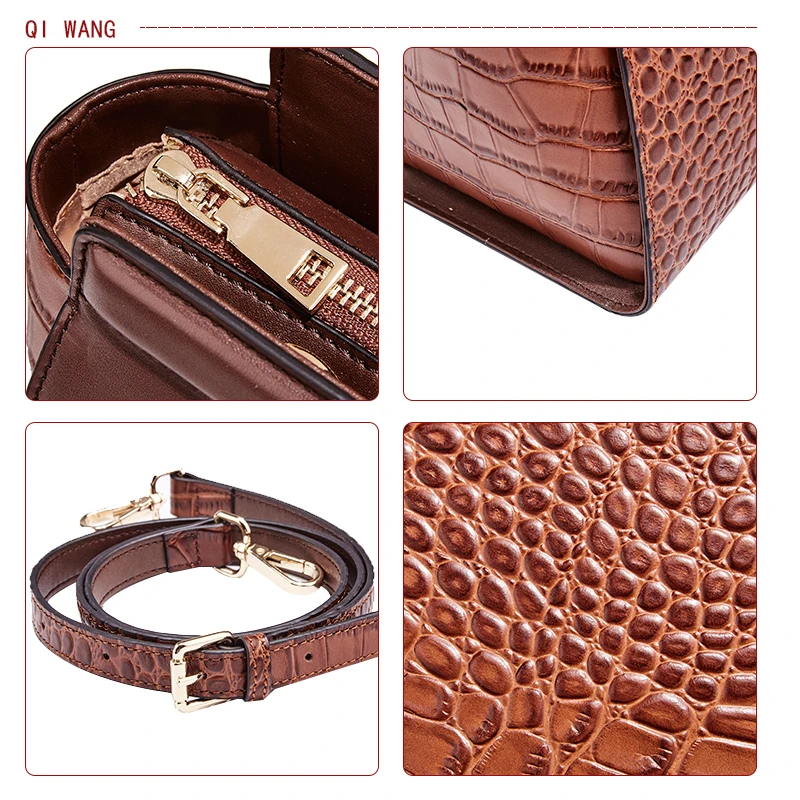 Сумка Qiwang женская из коровьей кожи коричневого цвета через плечо|Сумки с ручками|