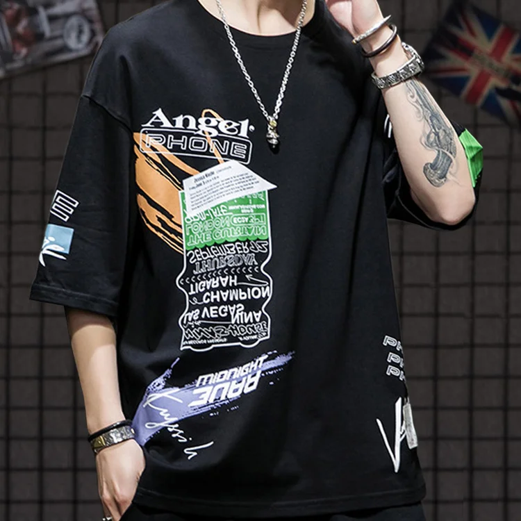 Футболка мужская оверсайз в стиле хип-хоп с рукавом до локтя | Мужская одежда
