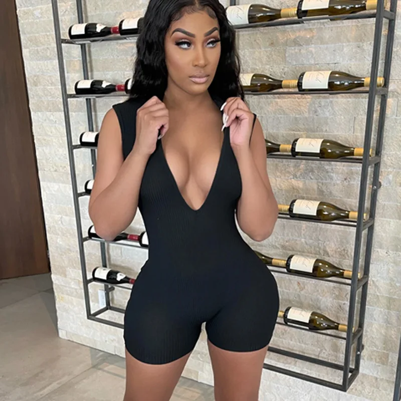 

Женский Повседневный комбинезон без рукавов, черный, розовый или белый комбинезон с V-образным вырезом, 2021