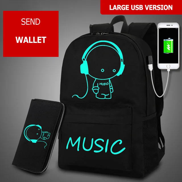 music.wallet-L 3 шт./компл. аниме светящиеся школьные сумки для подростков мальчиков рюкзак детский usb зарядка школьный рюкзак для девочек школьный рюкзак - Цвет: music.wallet-L