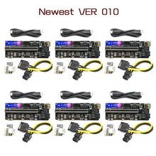 6pcs Riser 010 USB 3.0 PCIE Riser PCI Express X16 Extender Adapter 010S Plus GPU Riser Card SATA 15pin to 6pin Power Marquee LED