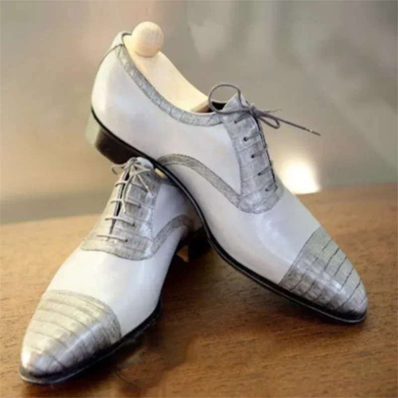 

Мужские деловые классические туфли, светильник-серые туфли ручной работы из искусственной кожи в полоску, со шнуровкой, Роскошные туфли-окс...