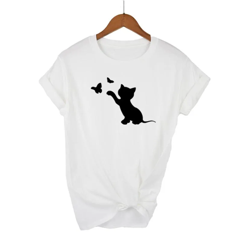 Женская хлопковая Футболка с принтом в виде бабочек Повседневная забавная