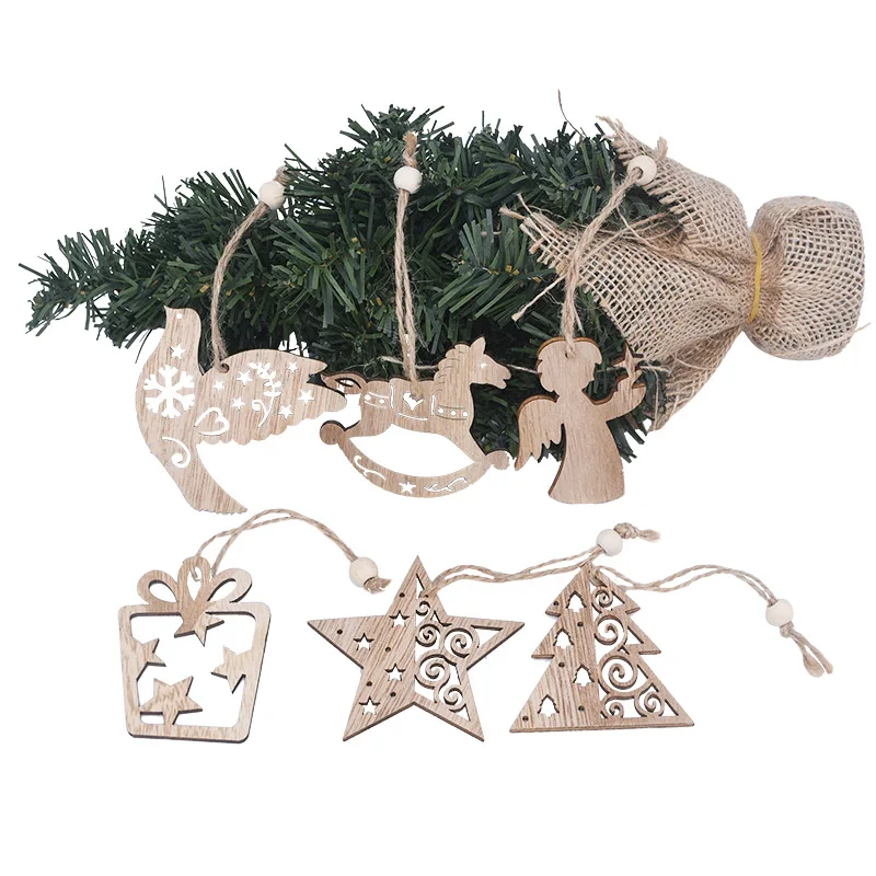 3/6pcs Christmas Wooden Pendant Wooden Hollow Snowflake Christmas Tree Hanging Decor For New Year Xmas Party Ornaments Kids Gift