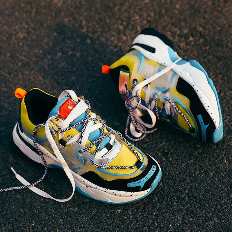 Мужские кроссовки на массивной подошве синие платформе повседневная обувь для