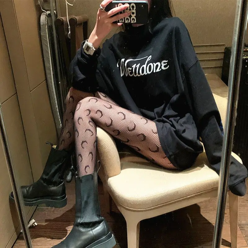 

Sexy Stockings Girls Black Tights With Tattoo Women Punk Fishnet Pantyhose JK Cute Hollow Out Mesh Lolita Collant