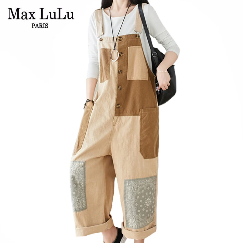 

Max LuLu Spring New Fashion Designer Womens Patchwork Loose Overalls Ladies Printed Punk Pantalons Female Harem Pants Plus Size