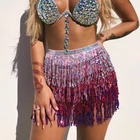 Юбка женская для танца живота, пикантная мини-юбка с пайетками, бахромой, бахромой, в стиле бохо, с шифоновым запахом, для праздника Bamba Ibiza