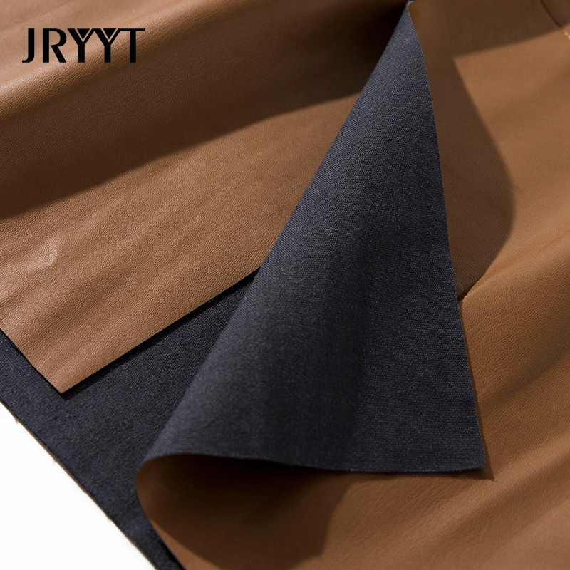 Женская плиссированная юбка JRYYT Офисная прямая из искусственной кожи до середины