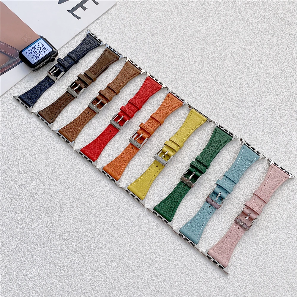 

Тонкий кожаный браслет с металлической пряжкой для Apple Watch Series 7 6 SE 5 4 3 38/42 мм, ремешок для часов, женский ремешок для Iwatch 7 41 мм 45 мм