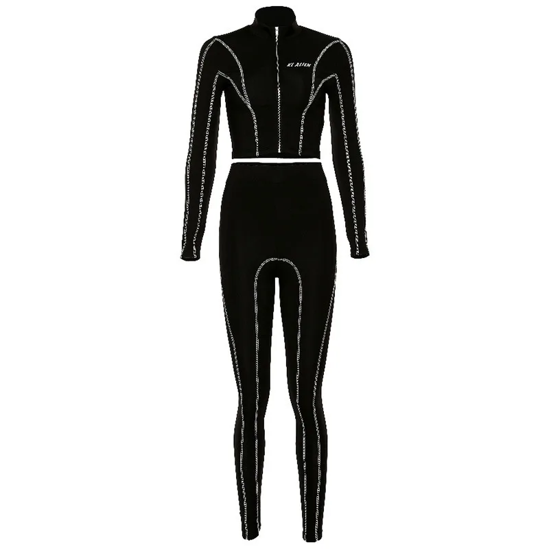 

2021 new women's sexy sports suit spring stripe embossing slim Yoga suit