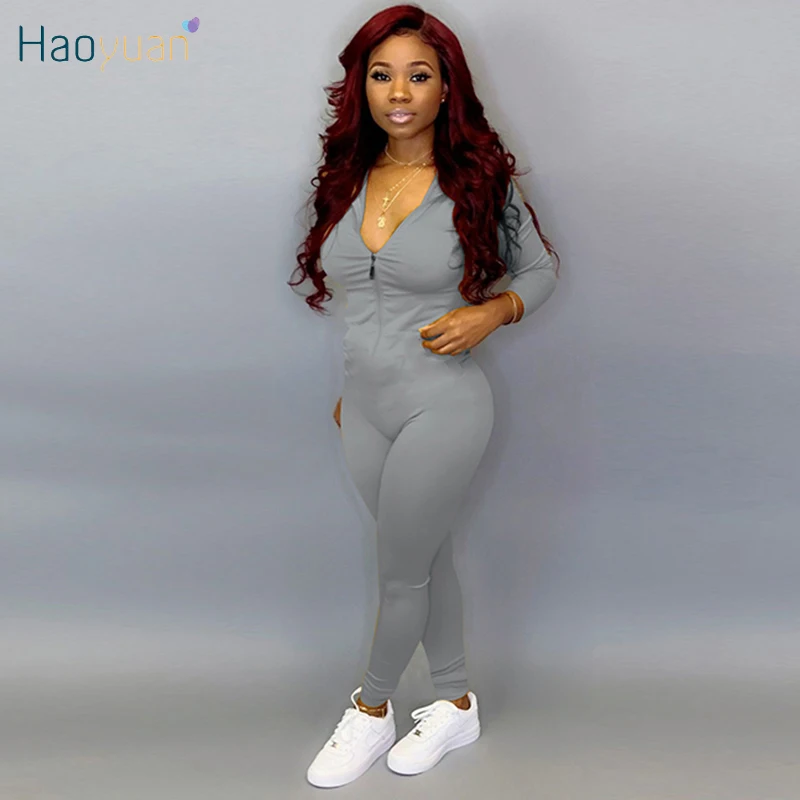 

Сексуальные облегающие комбинезоны HAOYUAN, женский комбинезон с длинным рукавом, осенняя Женская одежда, цельный клубный наряд, Модный комбин...