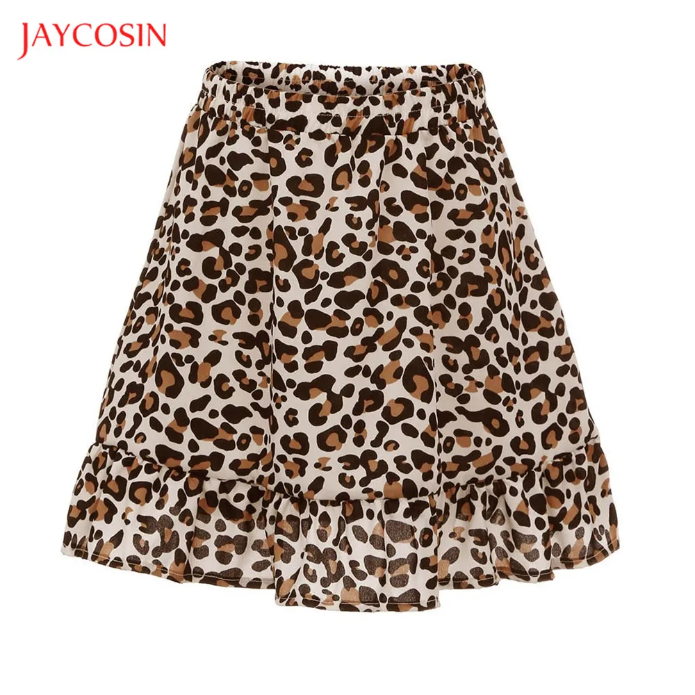 Женская мини-юбка с леопардовым принтом завышенной талией эластичная