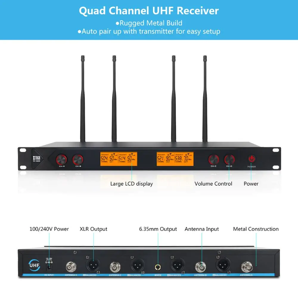 XTUGA A 400 из металла 4 канальный UHF беспроводной микрофон система с ручными для сцены
