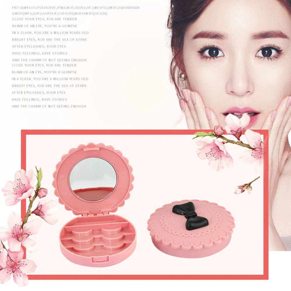 

2pcs False Eyelash Storage Case Portable Fake Eyelash Storage Box Lovely Bow-knot Design Eyelash Container for (with Mirro