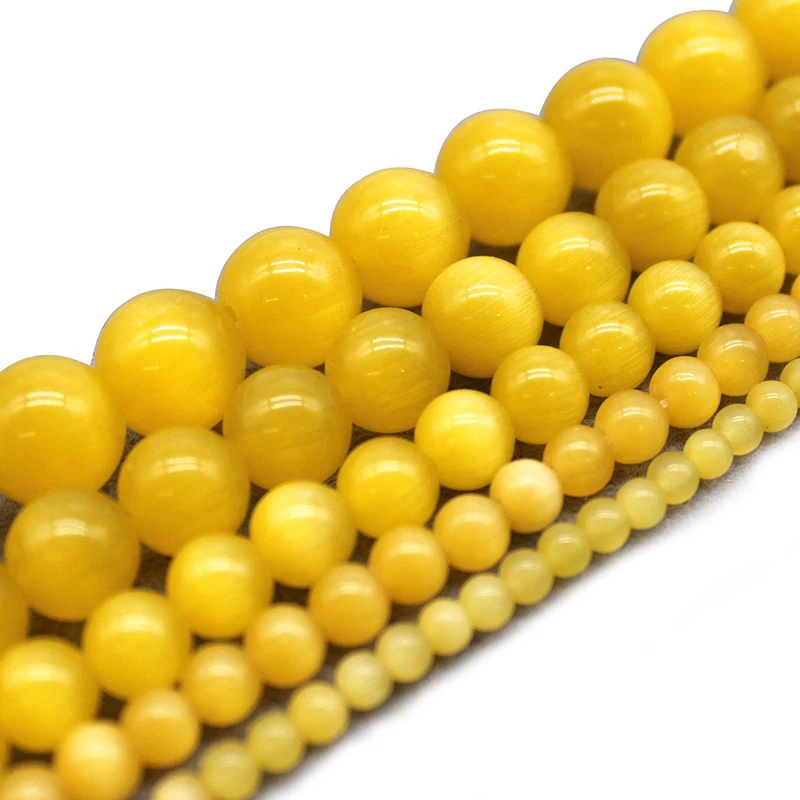 

AAA Yellow Cat Eye Beads Smooth Round Loose Beads For Jewelry Making Opal Stone DIY Charm Bracelet 15" Strand 4/6/8/10/12mm