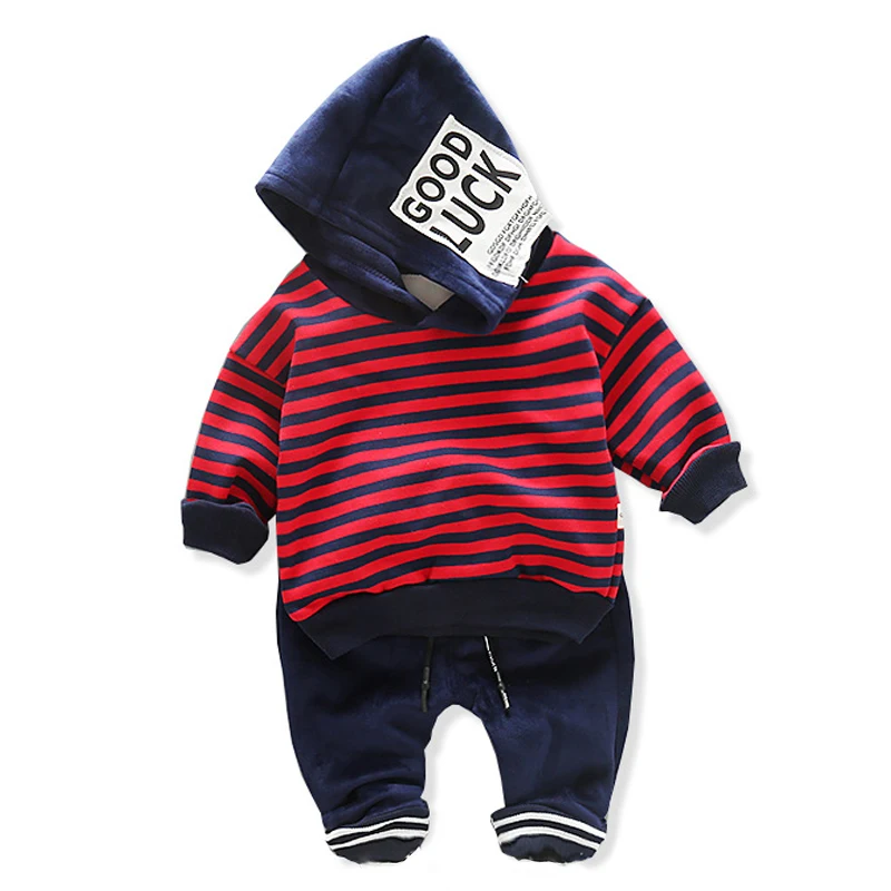 Комплект одежды для мальчиков и девочек черно-белая толстовка в полоску + штаны