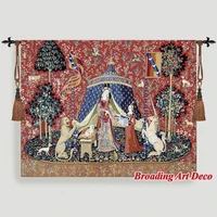 desire the lady the unicorn medieval tapestry wall hanging jacquard weave gobelin home art decoration aubusson cotton 100