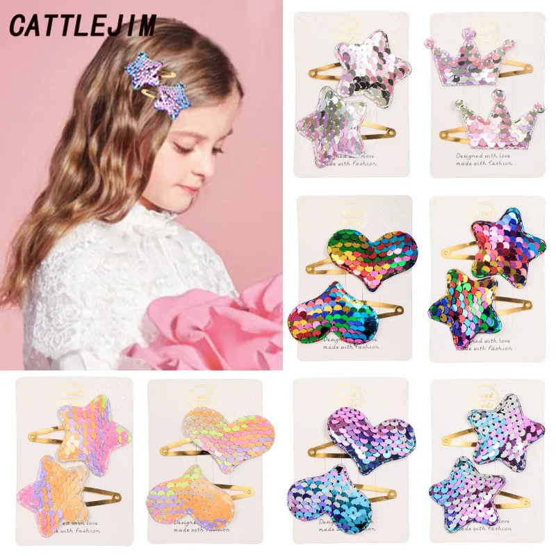 Заколка для волос CATTLEJIM маленьких девочек блестящая Звезда корона сердце блестки