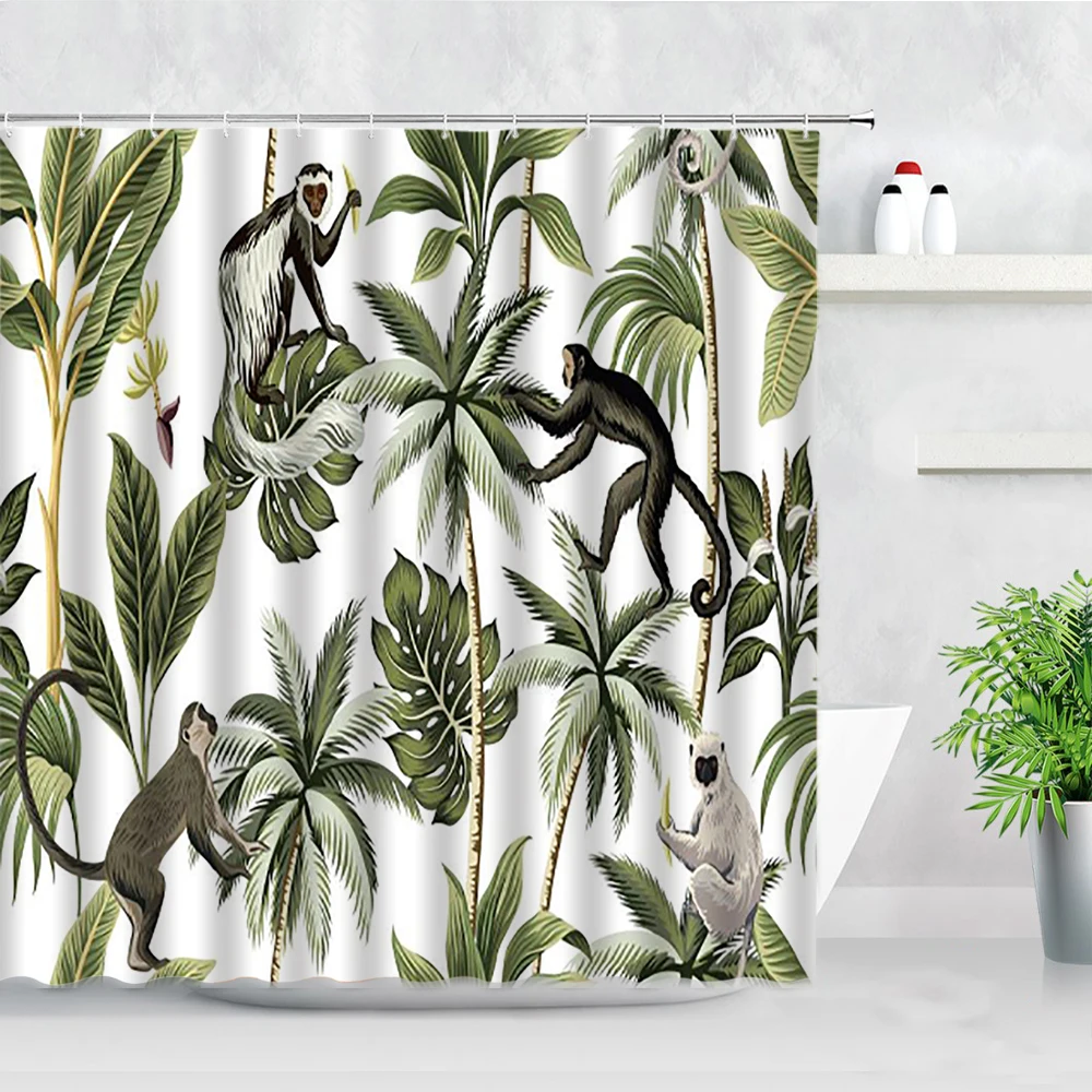 tropical plant scenery shower curtain set jungle waterfall palm leaf coconut tree print waterproof cloth bathroom decor curtains free global shipping