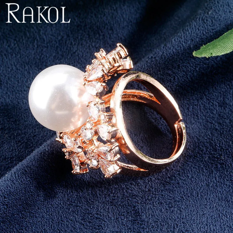 RAKOL новые модные цветочные формы высокое качество фианиты с имитацией жемчуга