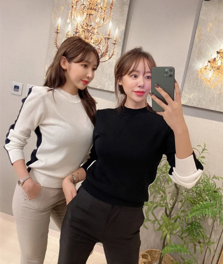

2020 autumn and winter new fashion contrast color comfortable base sweater all-match sweater woman sweaters