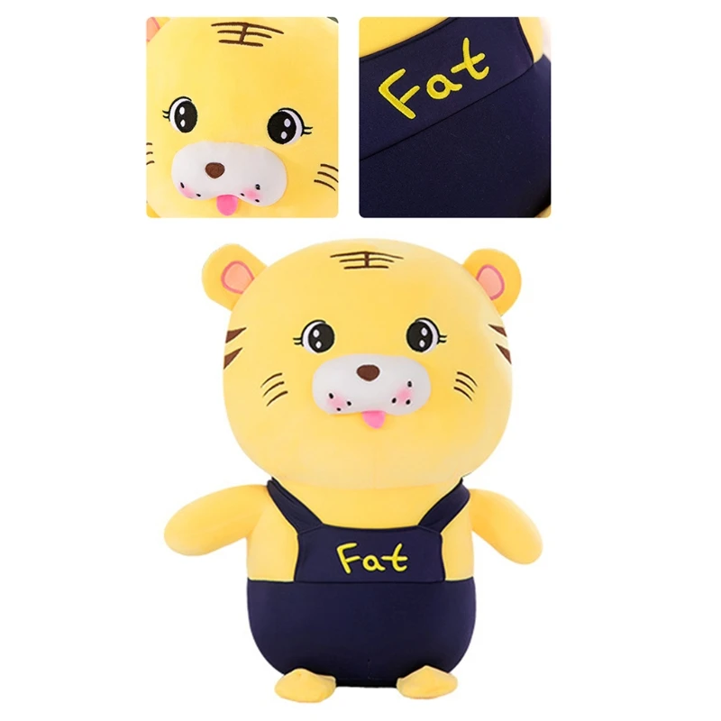 

10’’ Cartoon Mascot Tiger w/ Overalls Stuffed Animal Room Decor Soft Interactive Doll for Emotion Smooth Party Supplies