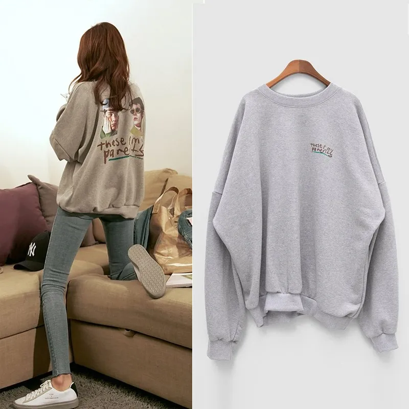 

Новинка 2021, одежда для весны и осени, универсальный свободный пуловер в Корейском стиле с флисовой подкладкой и длинным рукавом, Свитшот в л...