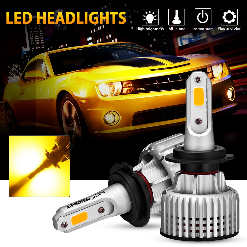 Светодиодные лампы NOVSIGHT H7 автомобильные фары H1 H3 Led H4 H11 H8 H9 9005 9006 3000K желтые