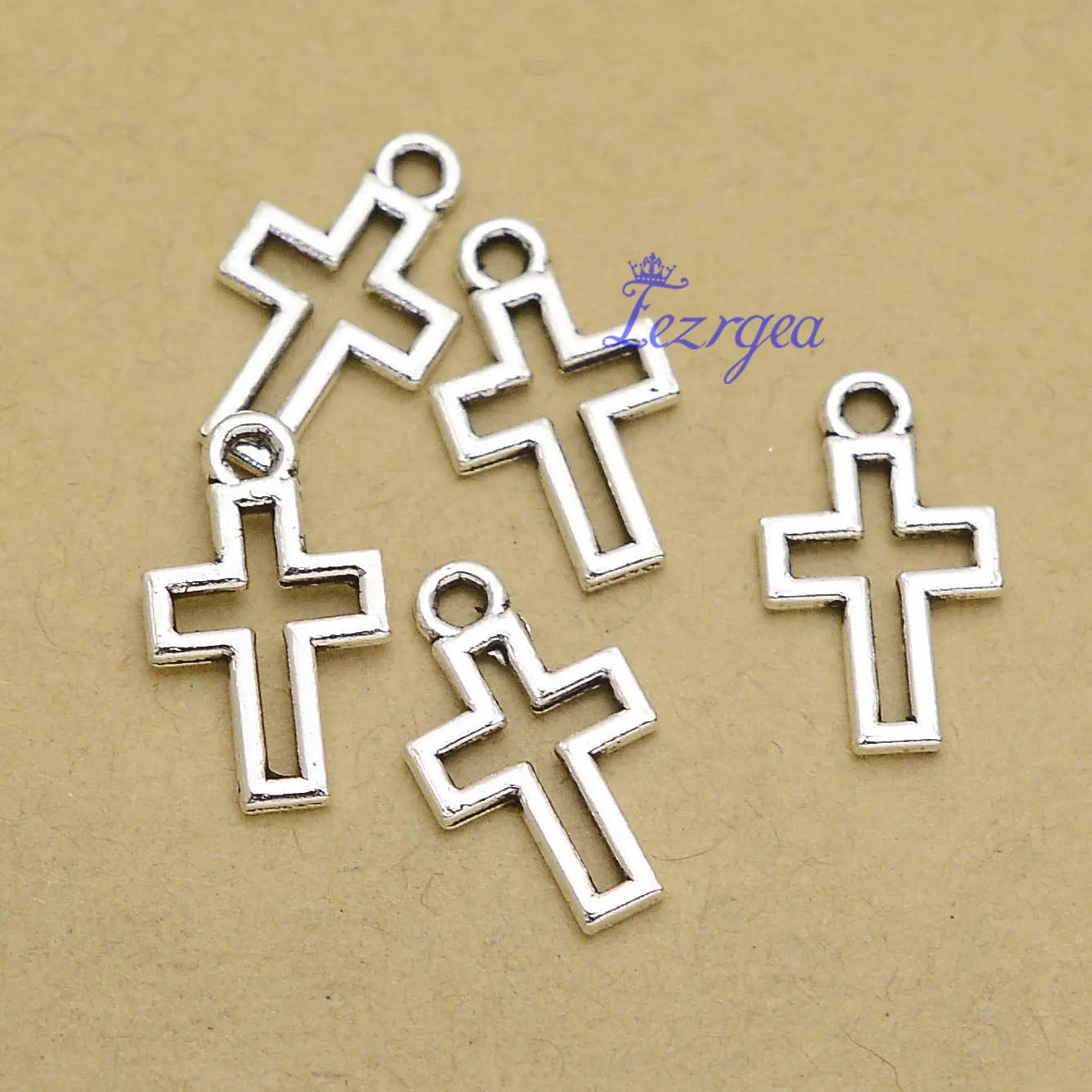 

Подвески-кресты посеребренные, 50 шт./лот, 10x17 мм